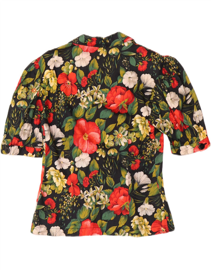 VINTAGE Womens 1 Button Blazer Jacket IT 44 Medium Black Floral Vintage Vintage and Second-Hand Vintage from Messina Hembry 