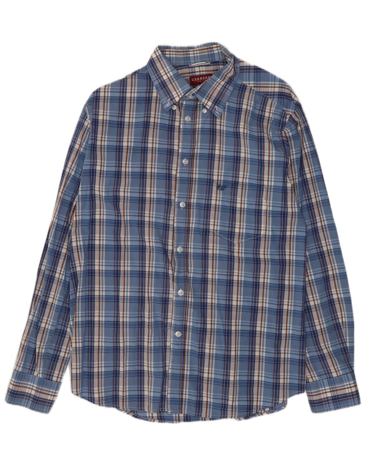 Camisa Carrera Regular Fit para hombre de algodón a cuadros azules grandes