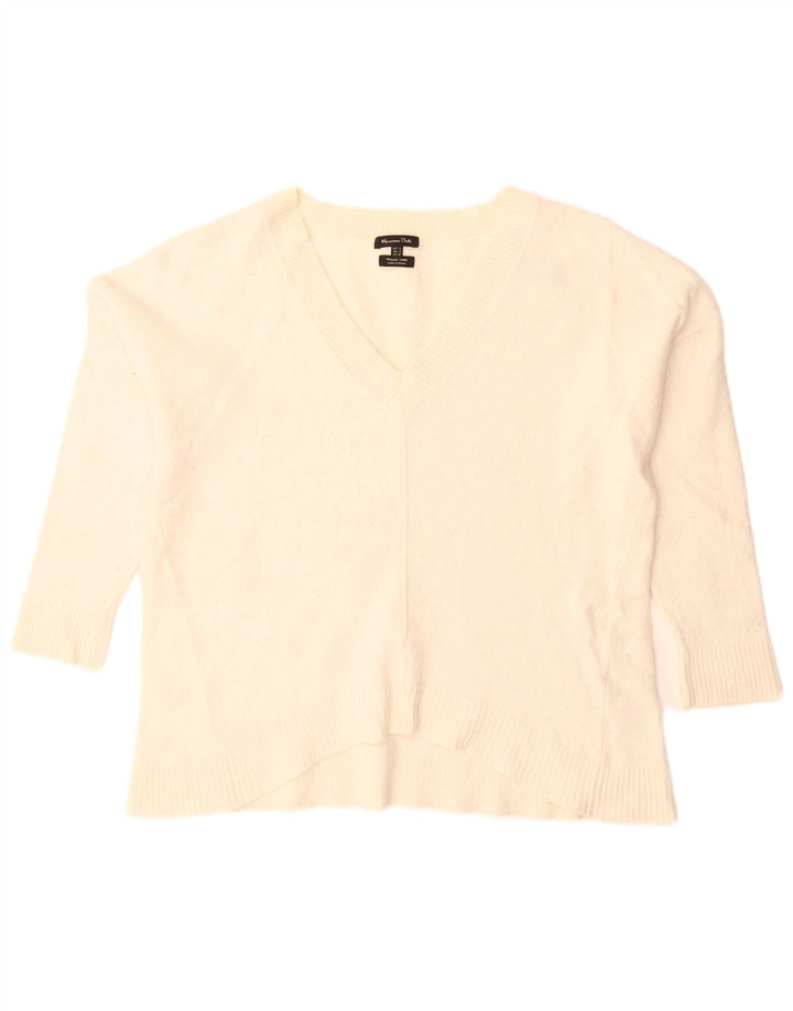 Massimo Dutti Jersey Oversize con Cuello en V para Mujer UK 10 Small Off White