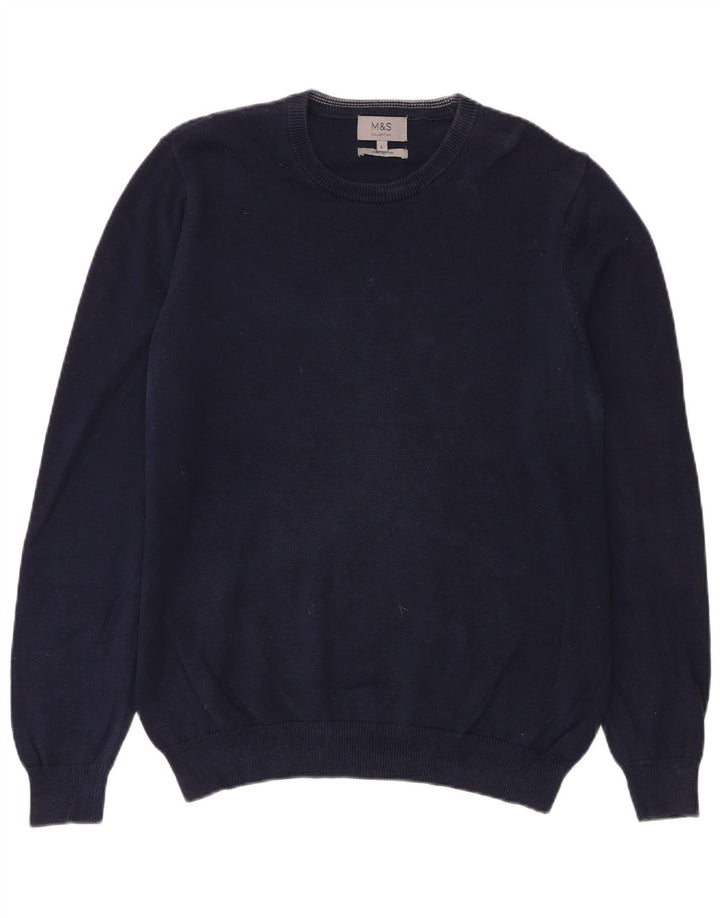 Marks & Spencer - Jersey de cuello redondo para hombre, talla grande, algodón azul marino