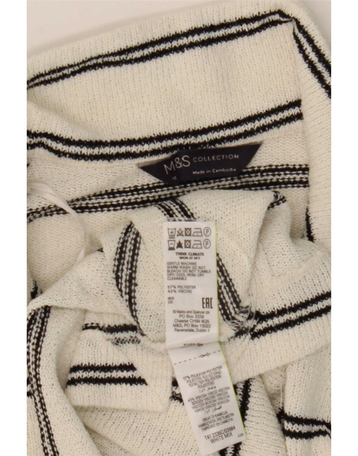 Marks & Spencer Polo para mujer UK 10 Small Blanco Rayas Poliéster