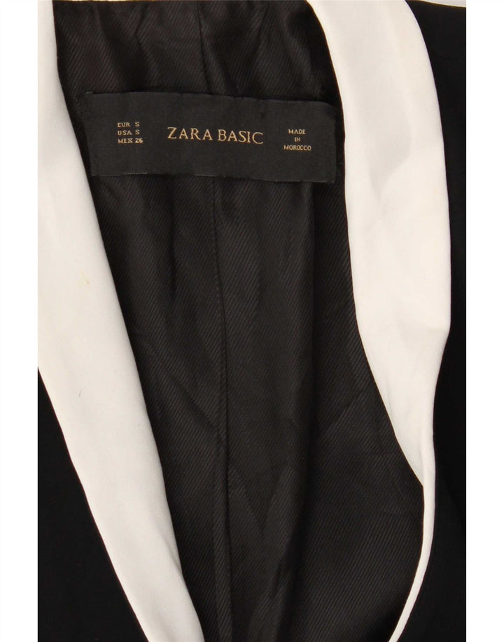 Zara Mujer Chaqueta Blazer De 1 Botón UK 40 Pequeña Poliéster Color Block Negro