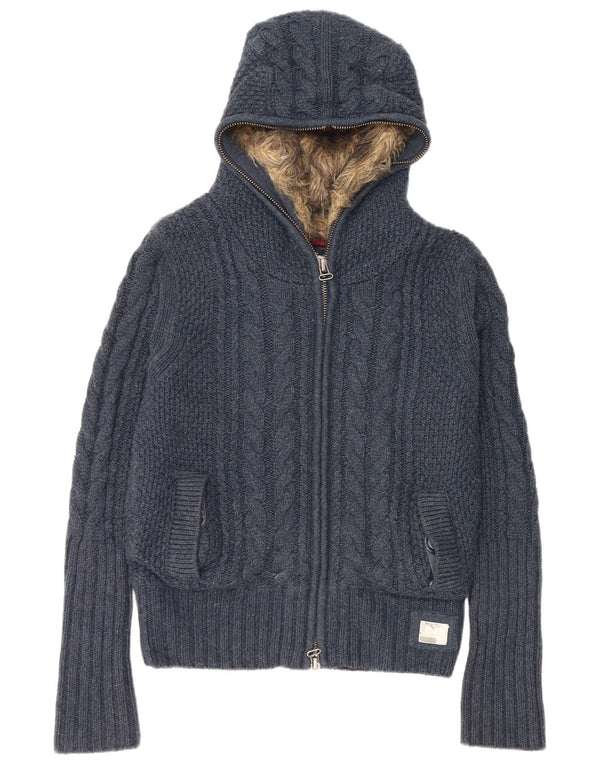 Superdry Cárdigan con capucha para mujer, talla 44, talla mediana, viscosa azul marino