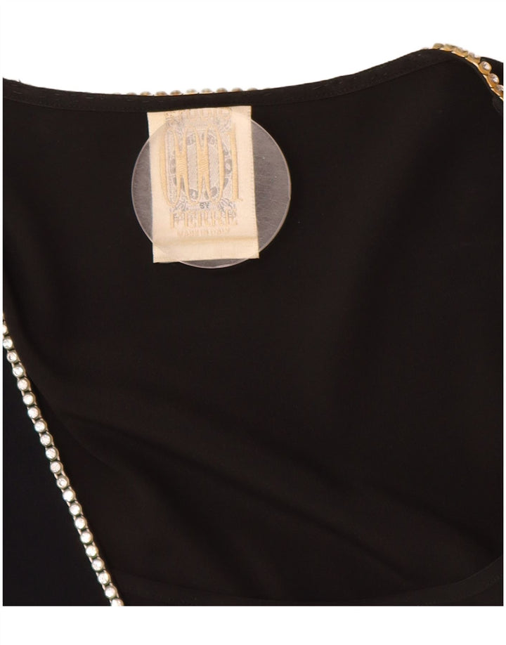 FERRE Blusa camisera para mujer UK 44 Acetato con bloques de color negro mediano