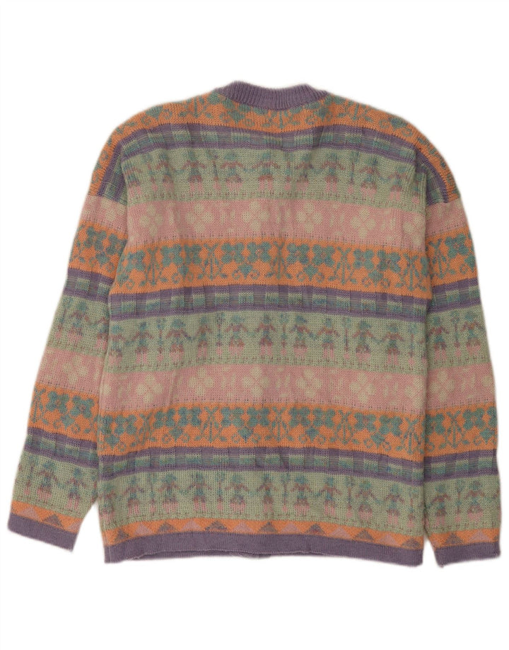 Vintage mujer Cardigan suéter Reino Unido 12 medio multicolor Fair Isle
