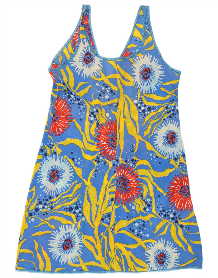 VINTAGE Mujer Patrón Abstracto Slip Vestido Reino Unido 12 Azul Medio