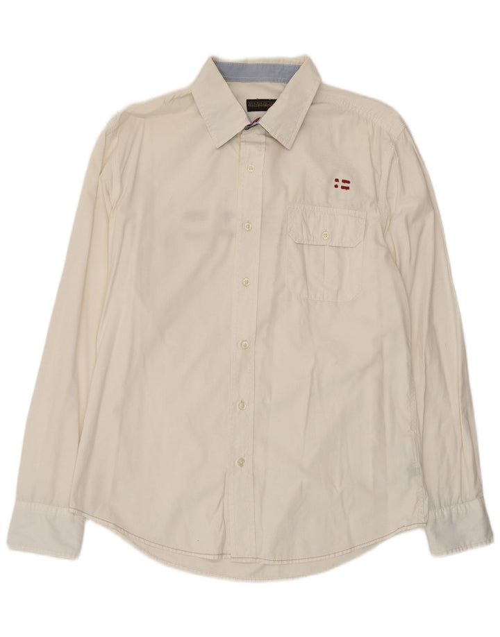 Napapijri Camisa estampada con estampado grande de algodón blanco para hombre