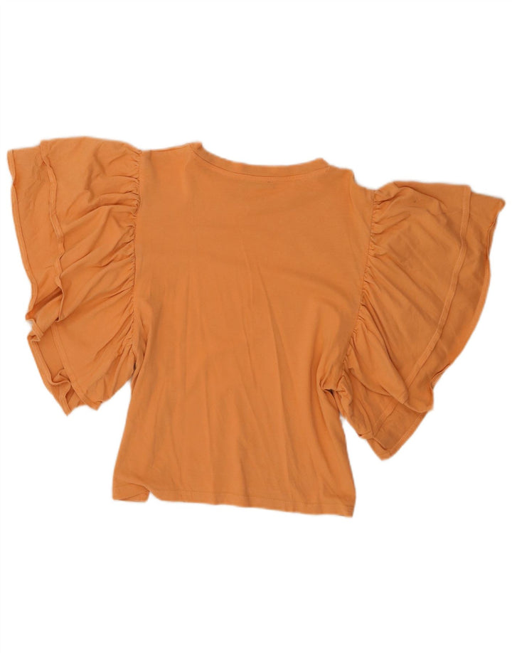 Zara Mujer Crop Batwing Blusa Top UK 10 Small Naranja Algodón