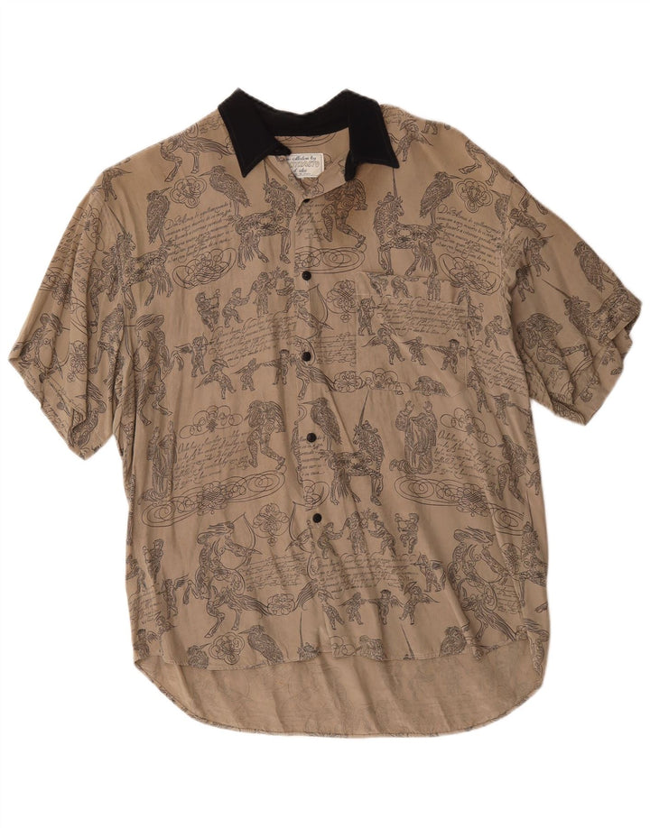 Vintage hombres patrón abstracto camisa de manga corta algodón gris grande