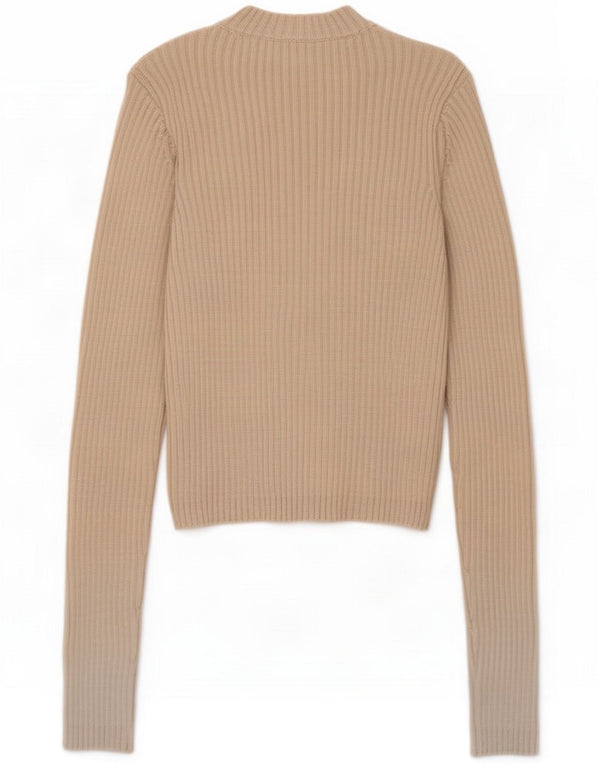 Zara Mujer Crop Top Manga Larga UK 40 Small Beige Viscosa
