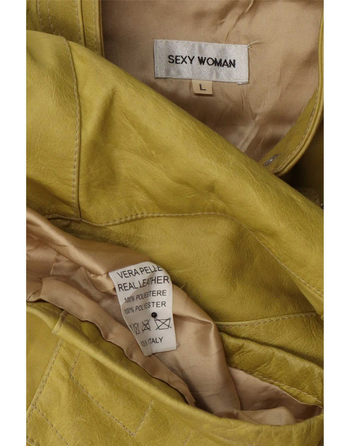 Vintage mujer cuero biker chaqueta Reino Unido 14 amarillo grande