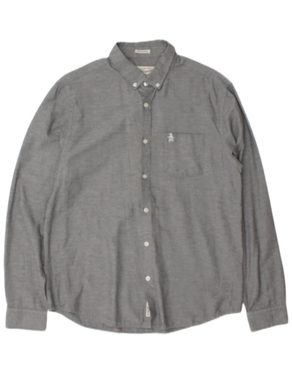 Penguin - Camisa ajustada para hombre, algodón gris grande