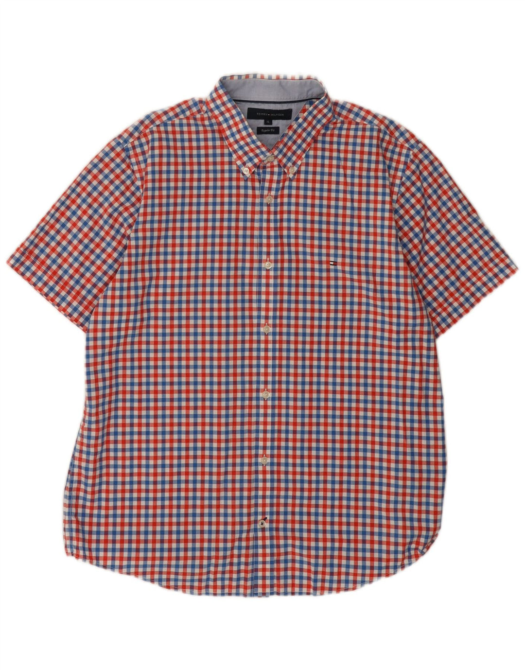Tommy Hilfiger Camisa de manga corta para hombre XL Algodón a cuadros multicolor