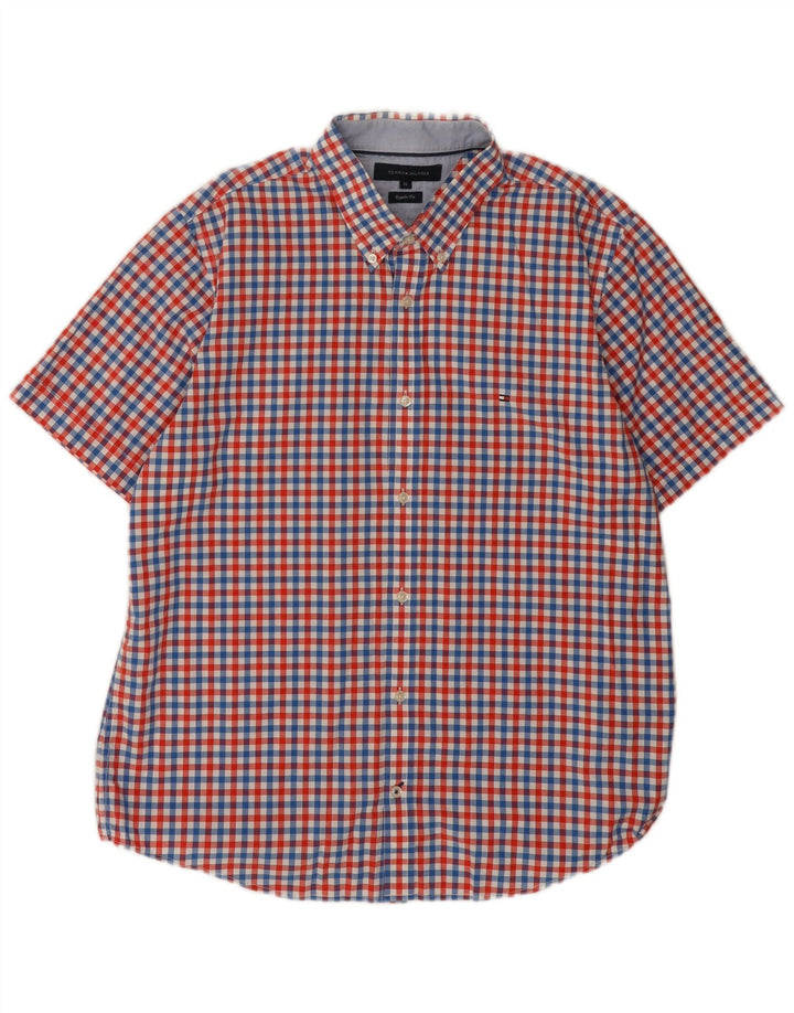 Tommy Hilfiger Camisa de manga corta para hombre XL Algodón a cuadros multicolor