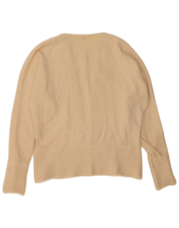 Vintage mujer barco cuello jersey suéter IT 46 grande de lana blanca