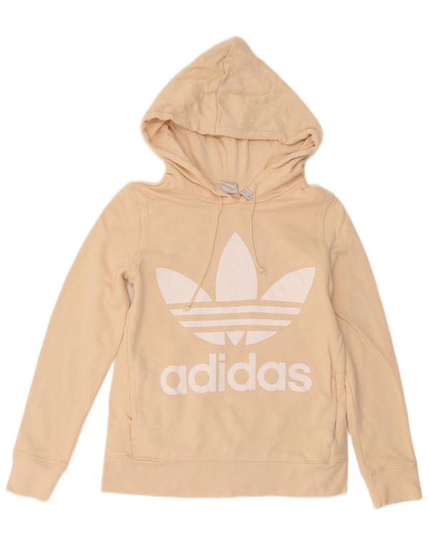 Adidas - Sudadera con capucha para mujer, diseño gráfico de gran tamaño, talla 6, XS, algodón beige