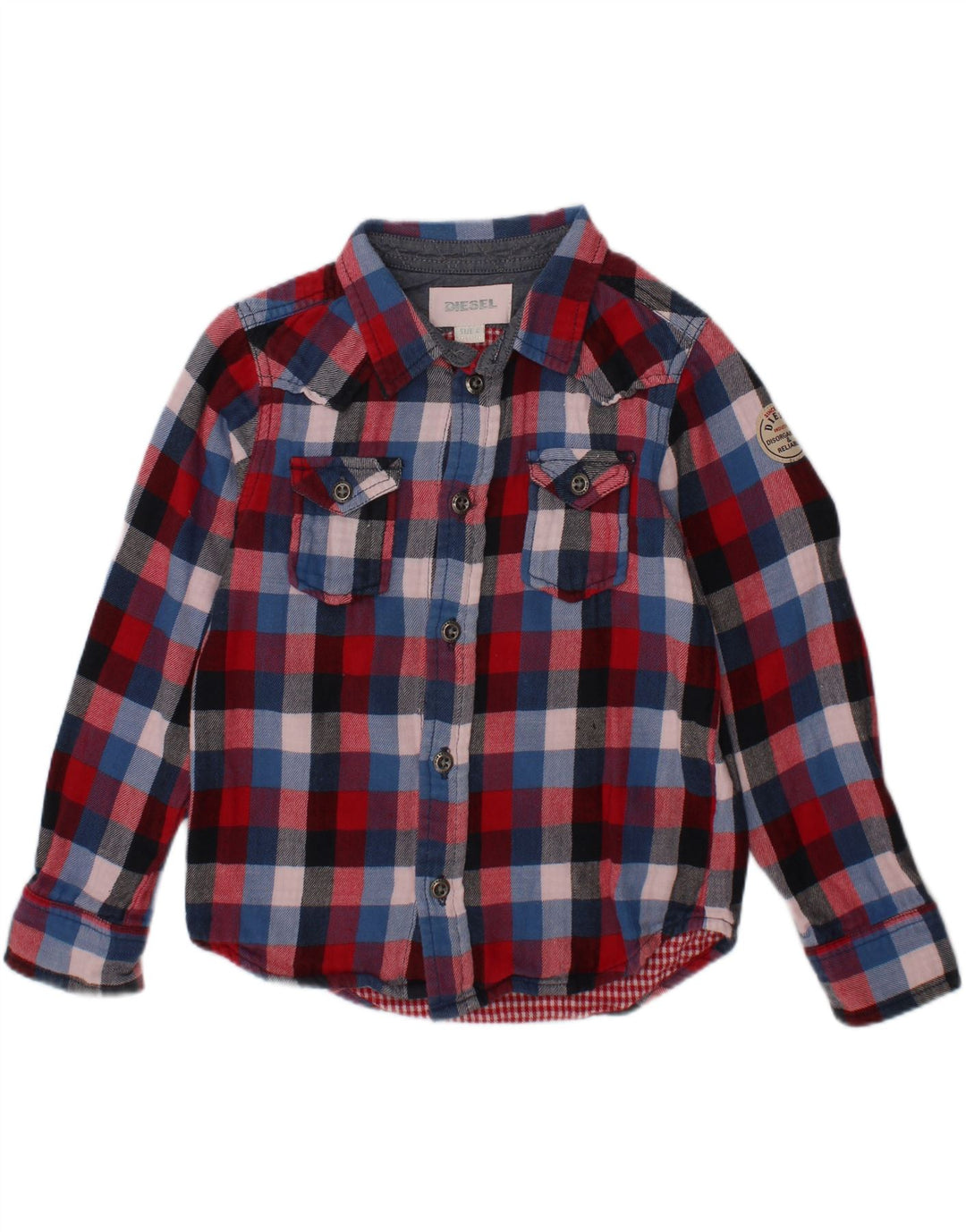 DIESEL Boys Flannel Shirt 3-4 Years Red Check Cotton Vintage Diesel and Second-Hand Diesel from Messina Hembry 
