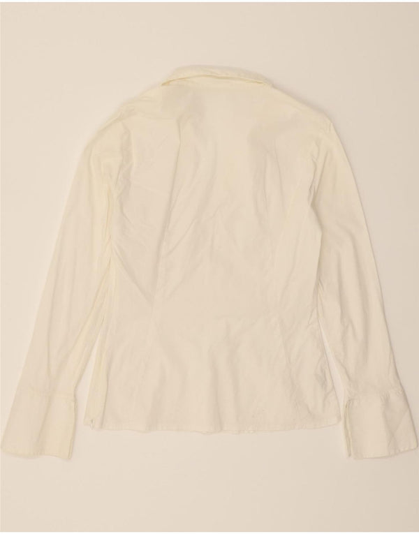 BENETTON Blusa camisera para mujer UK 42 Algodón blanco mediano