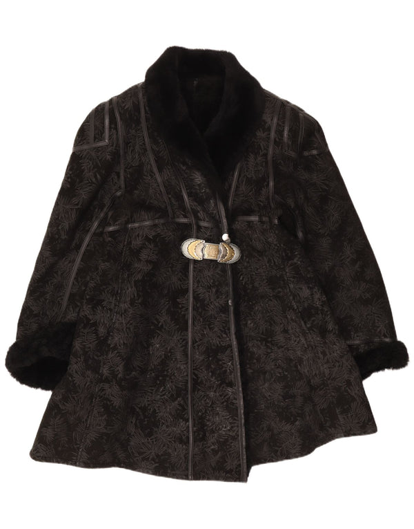 Vintage mujer shearling abrigo IT 44 Medio negro floral shearling