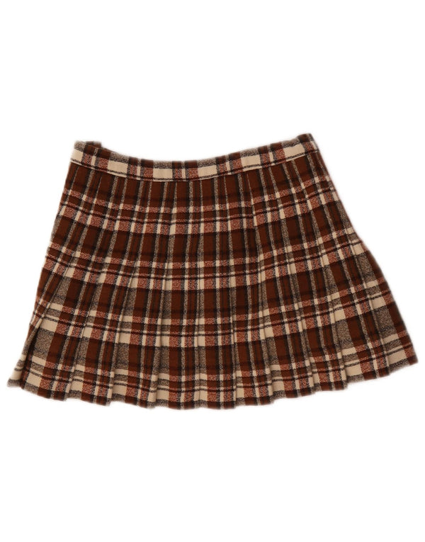 Vintage mujer plisada mini falda W28 cuadros marrón medio
