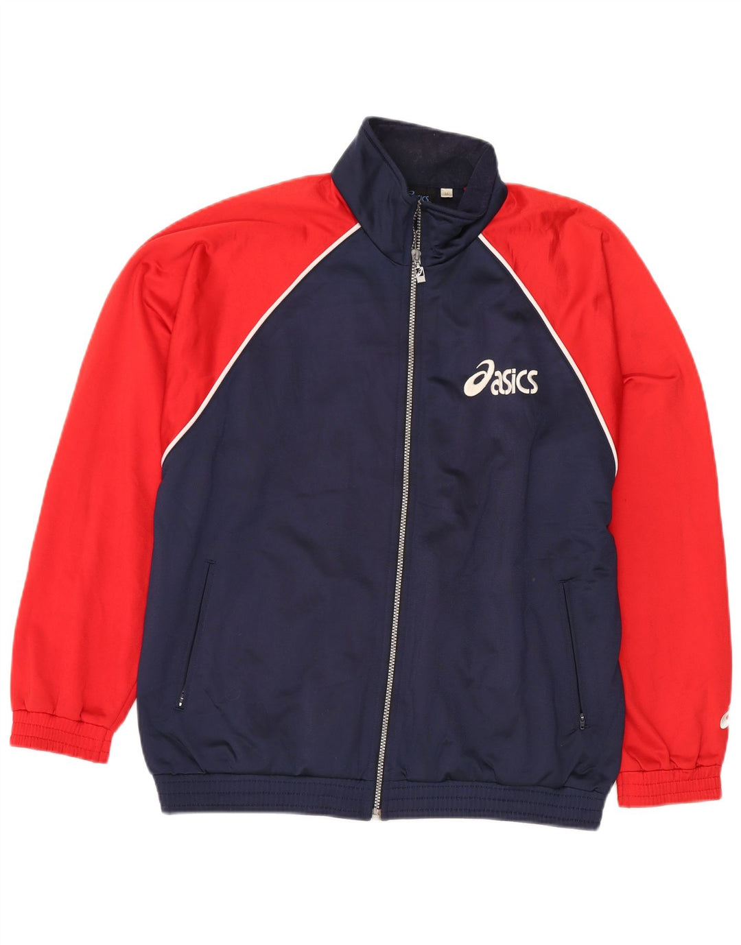 ASICS Chaqueta de chándal con gráfico para hombre, color azul marino medio, color block