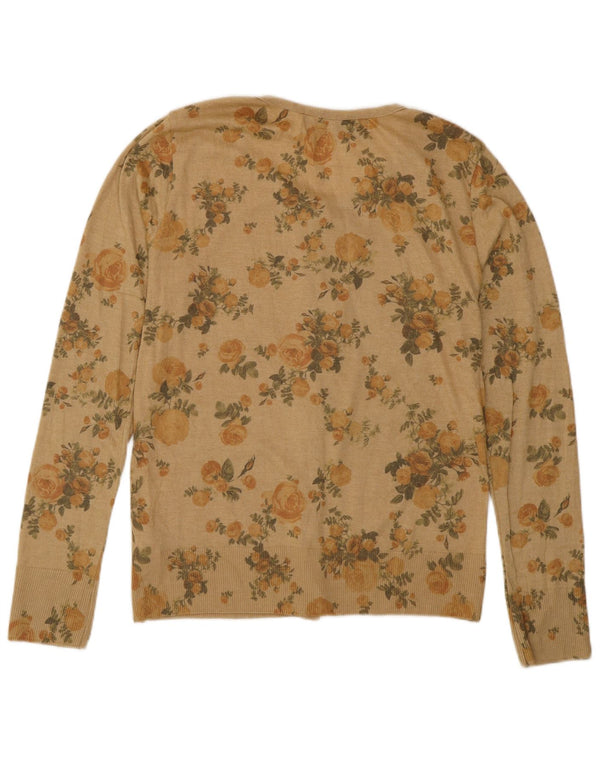 Zara Mujer Cárdigan Suéter UK 44 Grande Beige Floral Poliéster
