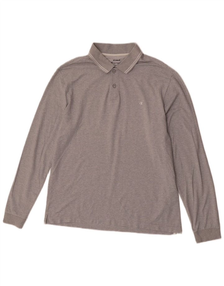 Champion Polo de manga larga para hombre de algodón gris grande