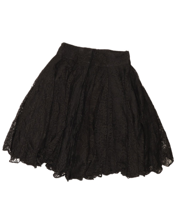 Falda acampanada de encaje vintage para mujer IT 44 Mediana W28 Viscosa floral negra