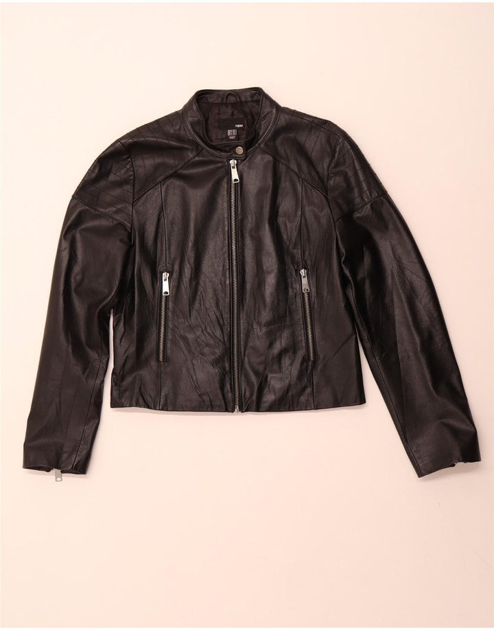 H&M Chaqueta corta de cuero para mujer UK 46 Cuero negro grande