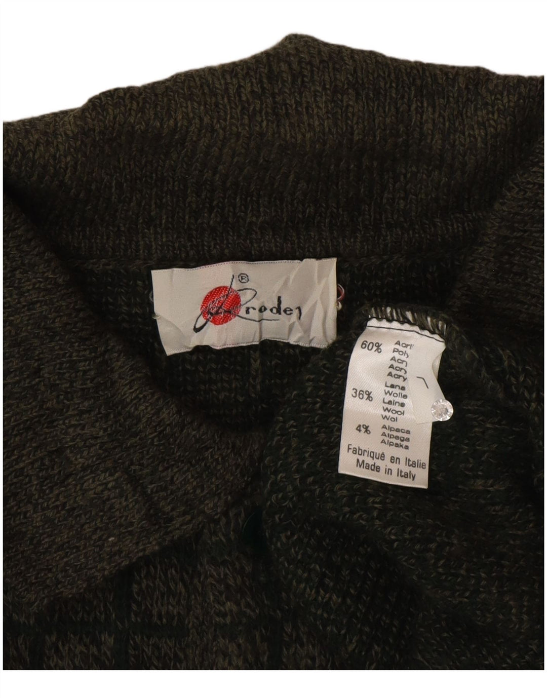 Vintage hombres polo cuello jersey suéter grande caqui geométrico acrílico