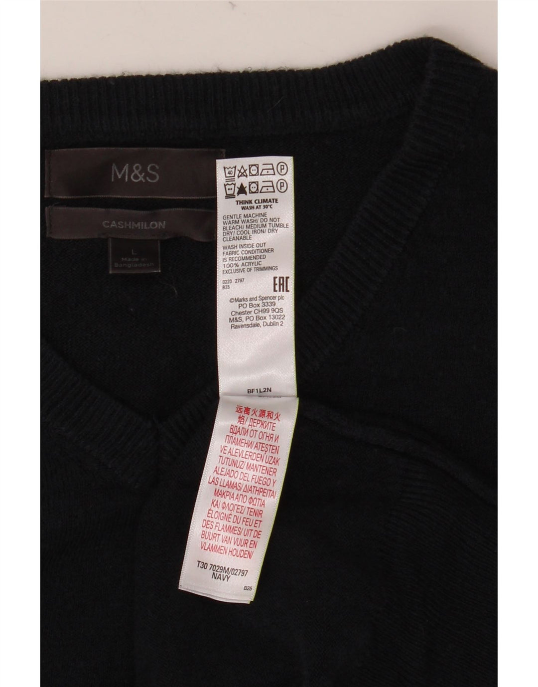 MARKS & SPENCER Suéter con cuello en V para hombre Acrílico azul marino grande