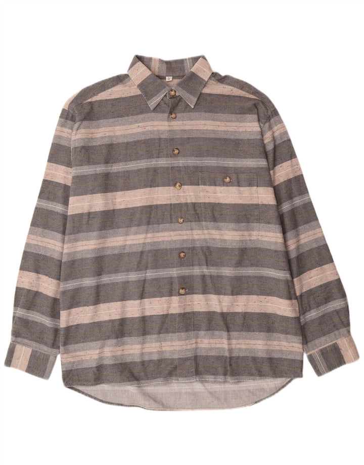 Stefano - Camisa de franela para hombre, talla 42, grande, gris, a rayas