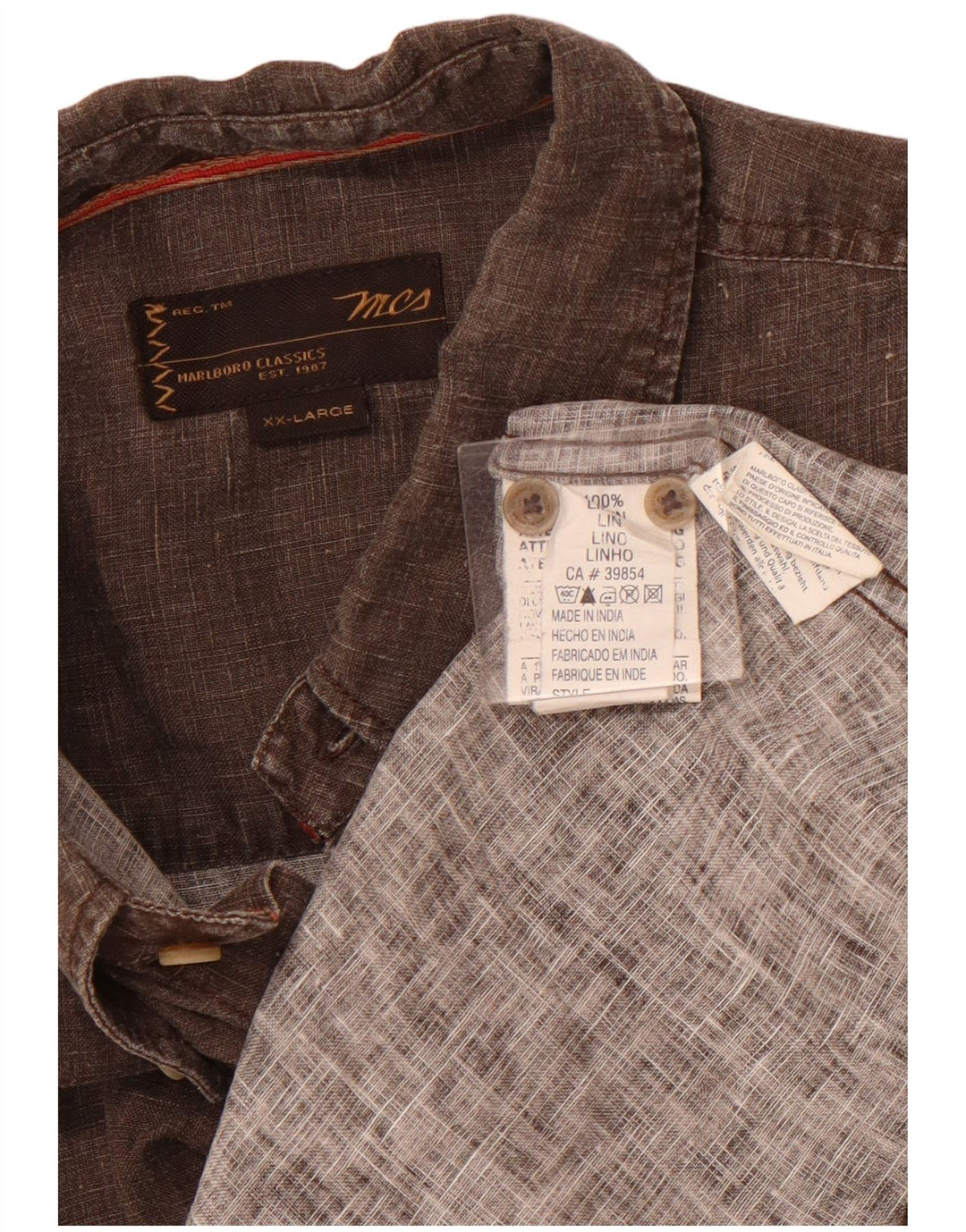 MARLBORO CLASSICS Camisa Manga Corta Hombre 2XL Lino Marrón