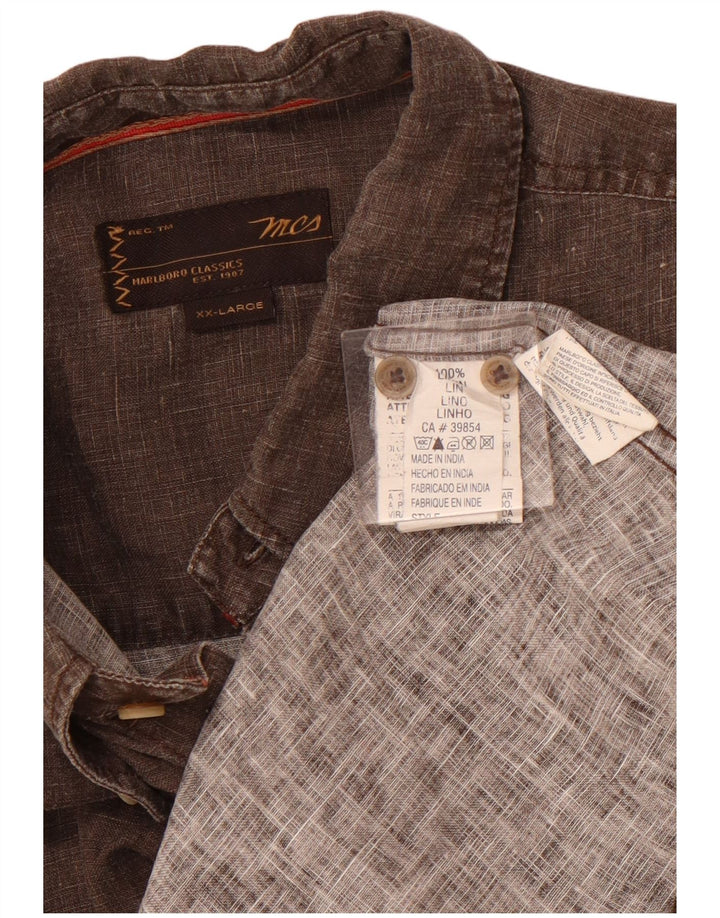 MARLBORO CLASSICS Camisa Manga Corta Hombre 2XL Lino Marrón