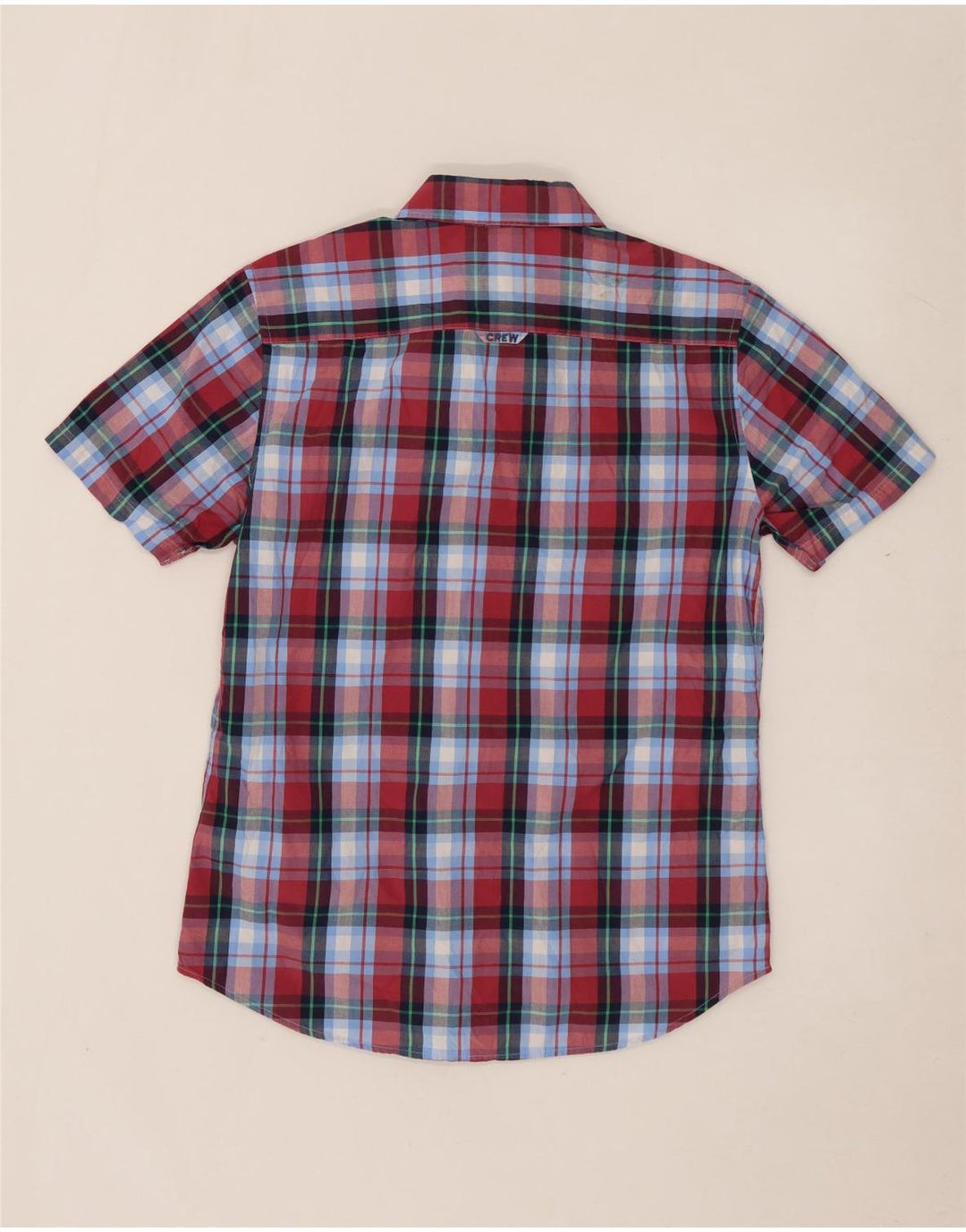 CREW CLOTHING Camisa de manga corta para hombre de algodón a cuadros azul medio