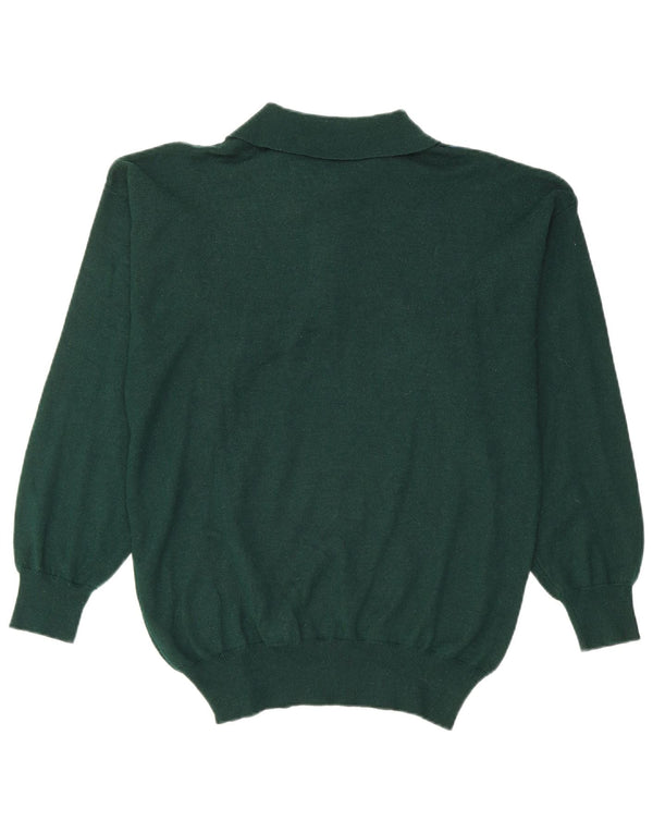 VINTAGE Mens Polo Neck Jumper Sweater Small Green Argyle/Diamond Wool