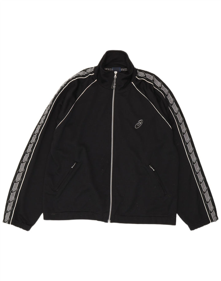 Asics Hombre Gráfico Chándal Top Chaqueta Mediano Negro Colorblock Poliéster