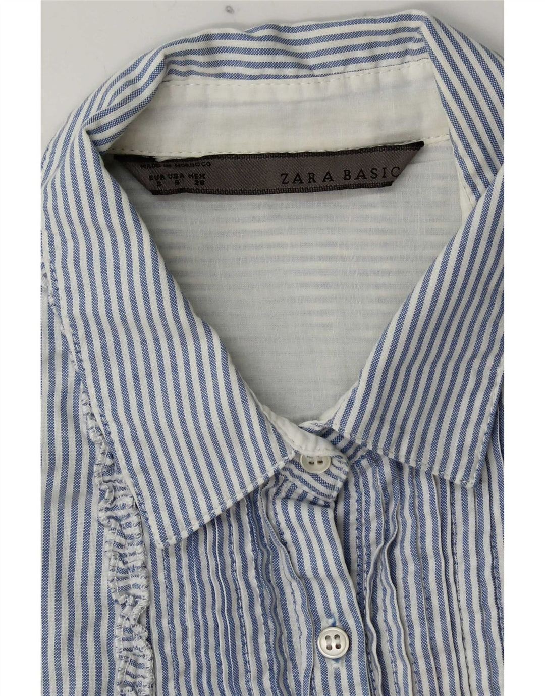 Zara Camisa tipo pulóver de manga corta para mujer, talla 40, talla pequeña, color azul a rayas
