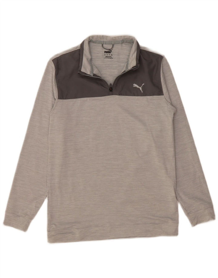 PUMA Sudadera con cuello y cremallera para hombre, jersey pequeño de poliéster con bloques de color gris