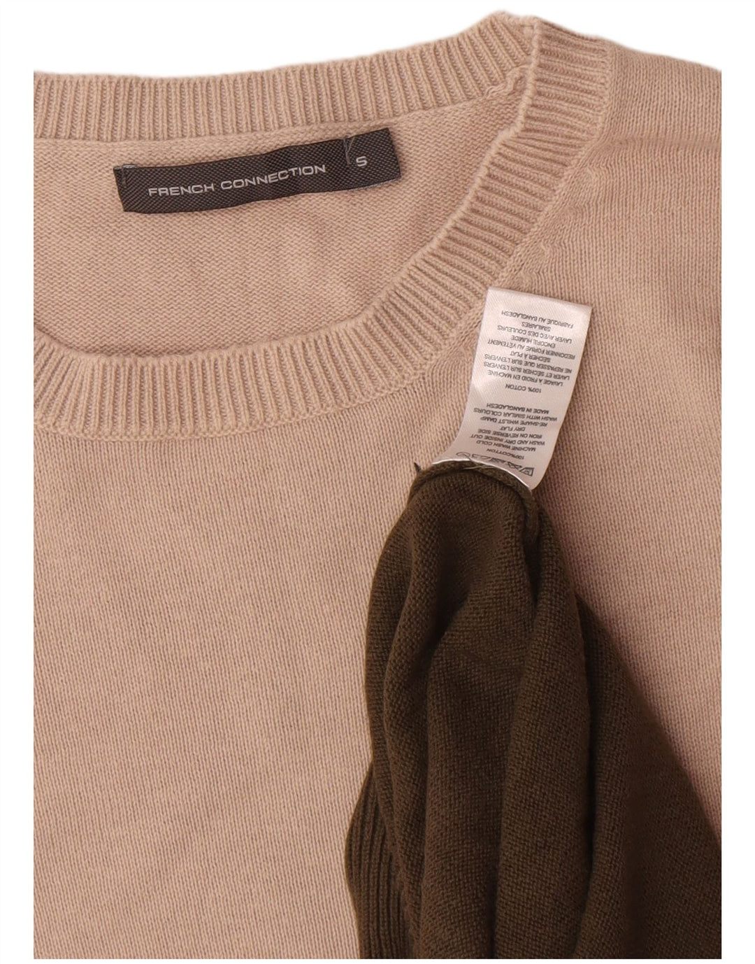 French Connection Jersey De Cuello Redondo Para Hombre Pequeño Caqui Colorblock
