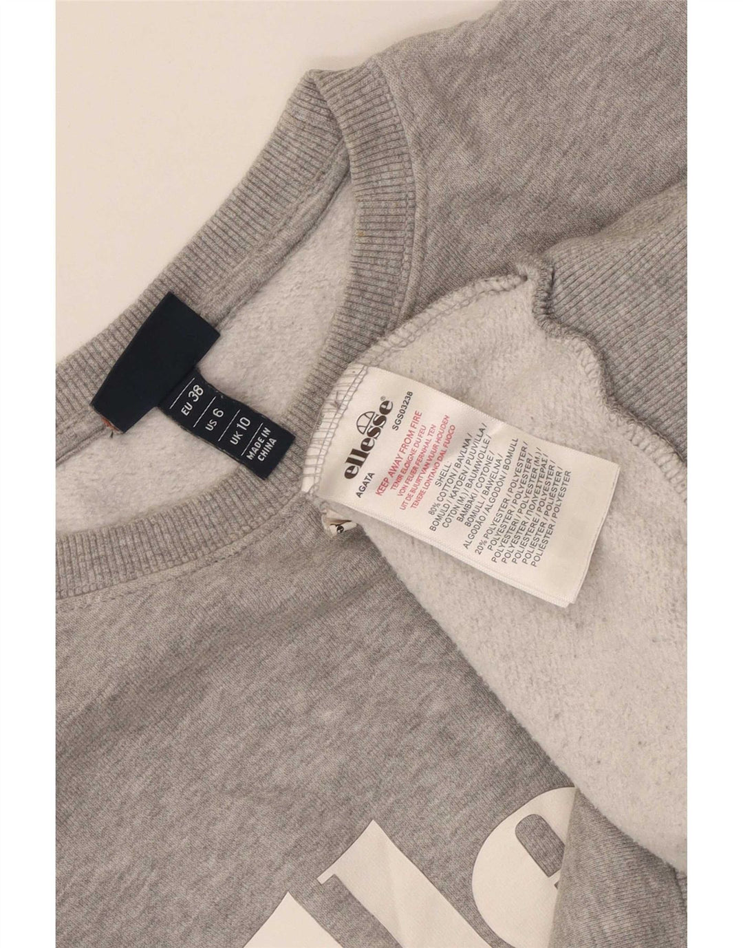 Ellesse Sudadera con gráfico extragrande para mujer, talla 10, color gris pequeño