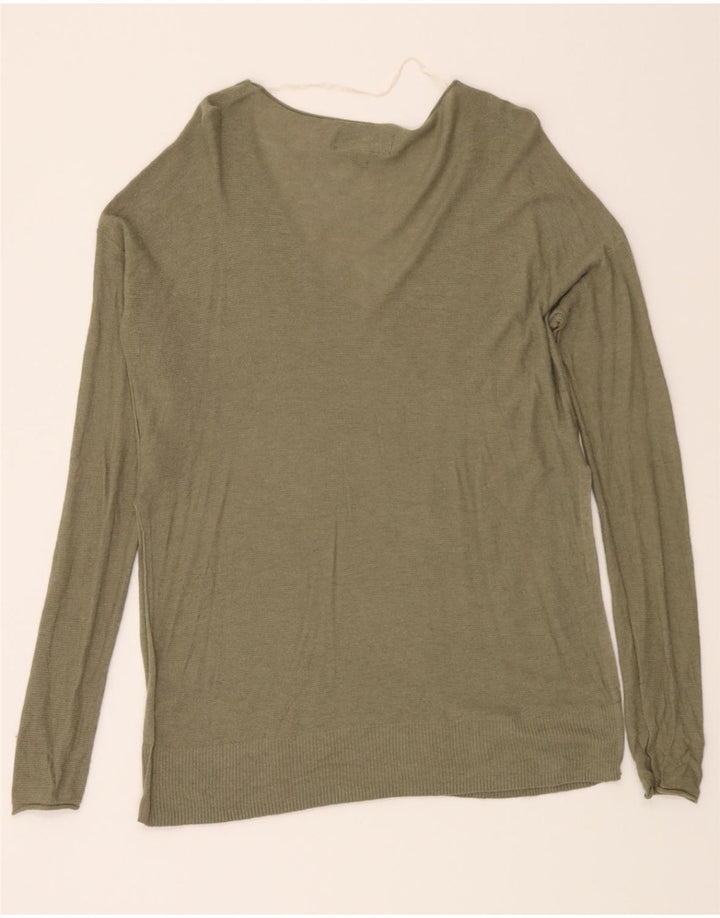 MOSSIMO Womens Longline V-Neck Jumper Sweater UK 14 Medium Green Nylon Vintage Mossimo and Second-Hand Mossimo from Messina Hembry 