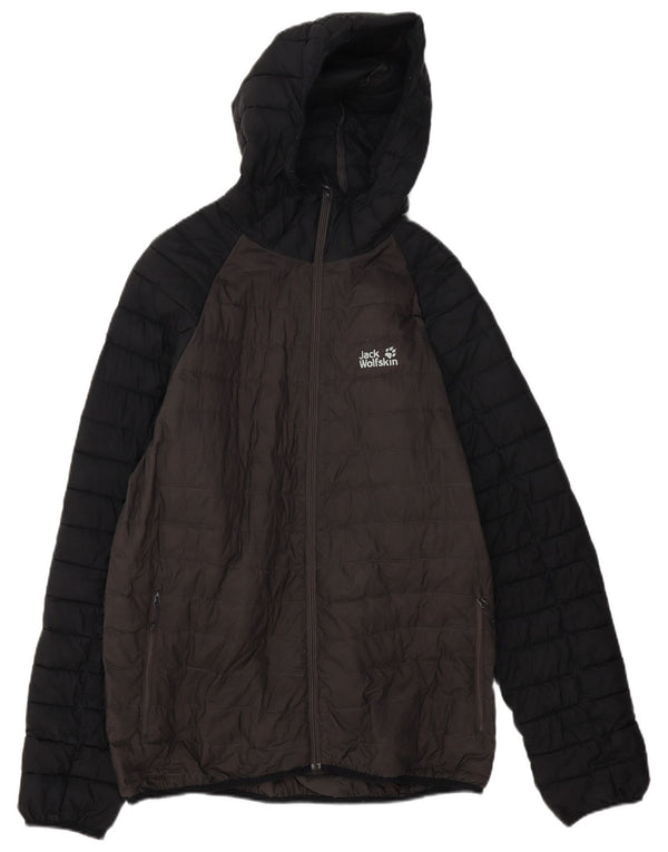 Jack Wolfskin Chaqueta acolchada con capucha para hombre, talla 40, color gris grande