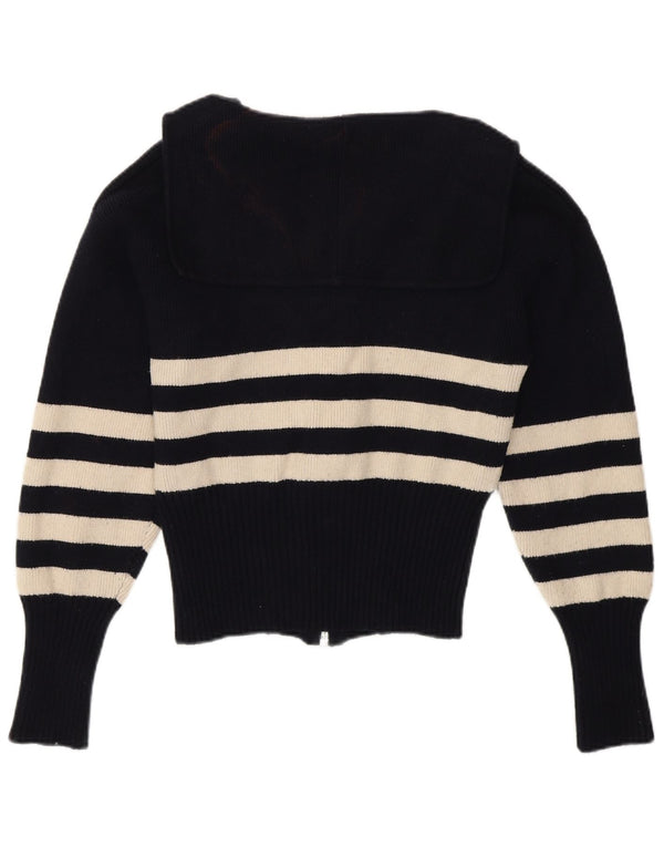 Zara Mujer Crop Cardigan Sweater Small Azul Marino Rayas Viscosa