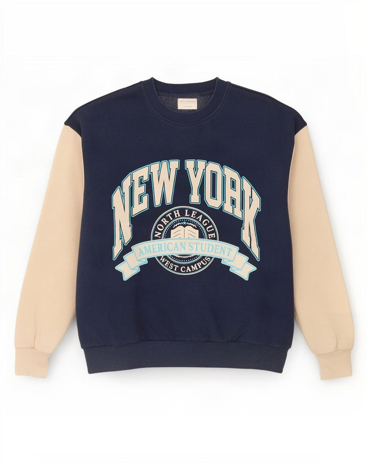 Pull & Bear - Sudadera gráfica para mujer (talla 40), color azul marino