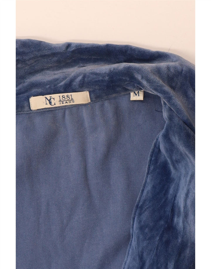 VINTAGE Camisa de terciopelo para mujer Reino Unido 14 Azul medio