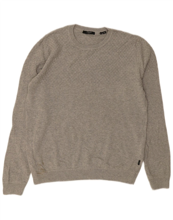 Jack & Jones Jersey con cuello redondo para hombre, talla grande, algodón gris