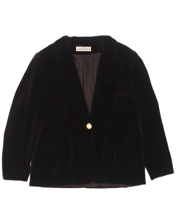 Vintage mujer 1 botón terciopelo Blazer chaqueta IT 50 XL algodón negro