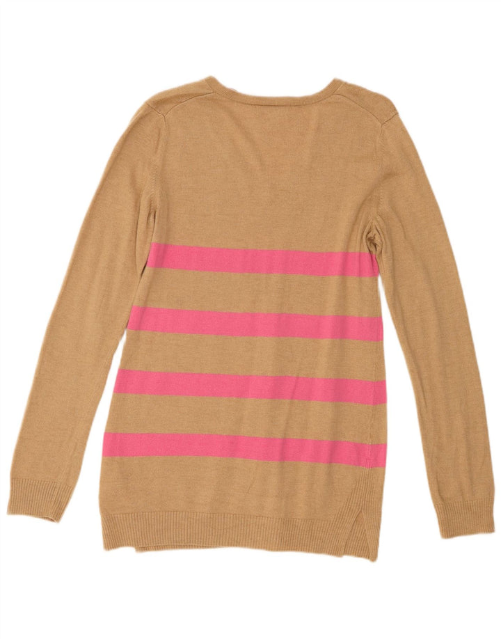 Gap - Jersey con cuello en V para mujer, talla 42, nailon a rayas, color marrón medio
