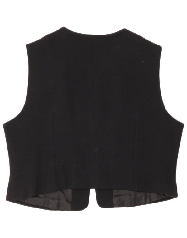 Vintage mujer crop chaleco Reino Unido 18 XL negro floral acetato